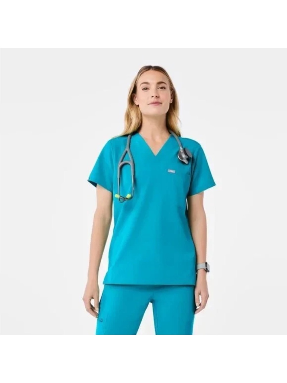 Figs catarina Teal V-Neck Short Sleeve Scrub Top